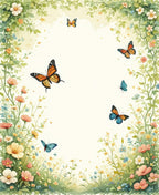 Whimsical Floral Butterfly Scene Rug