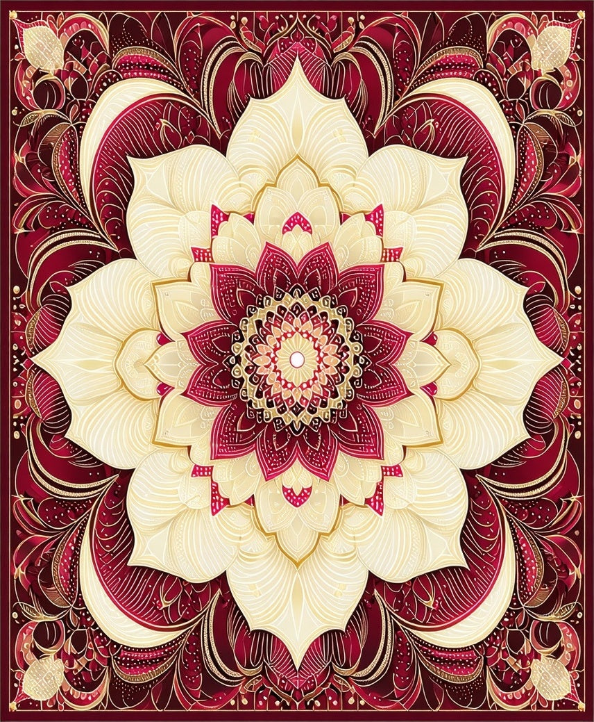 Crimson Flower Mandala Pattern Rug