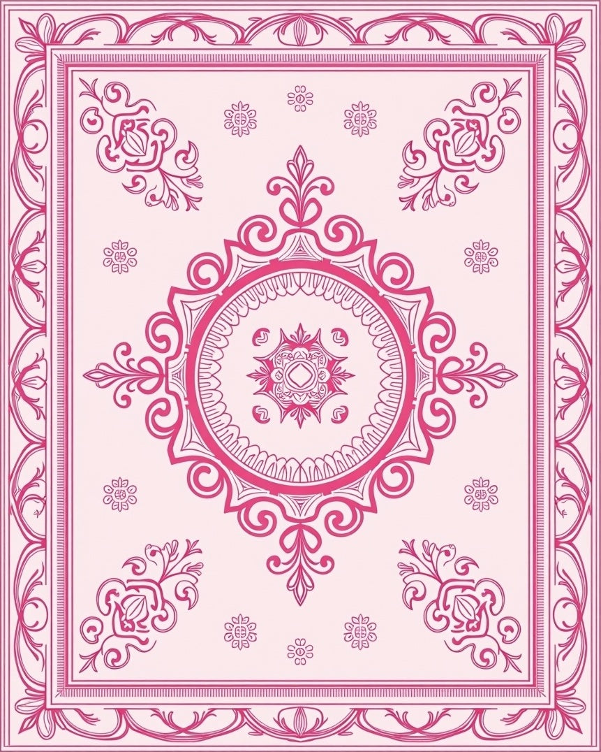 Ornate Pink Floral Medallion Design Rug