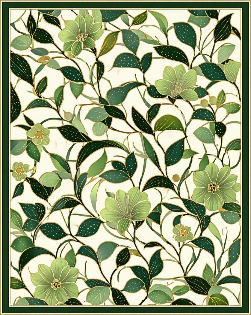 Lush Green Floral Vine Design Rug