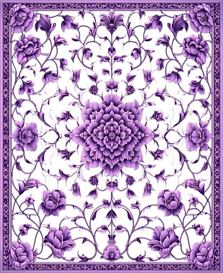 Ornate Purple Floral Scroll Rug