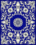 Royal Blue Floral Scroll Pattern Rug