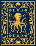 Vintage Octopus And Floral Border Design Rug