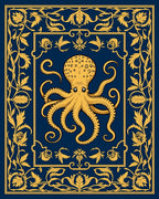Vintage Octopus And Floral Border Design Rug