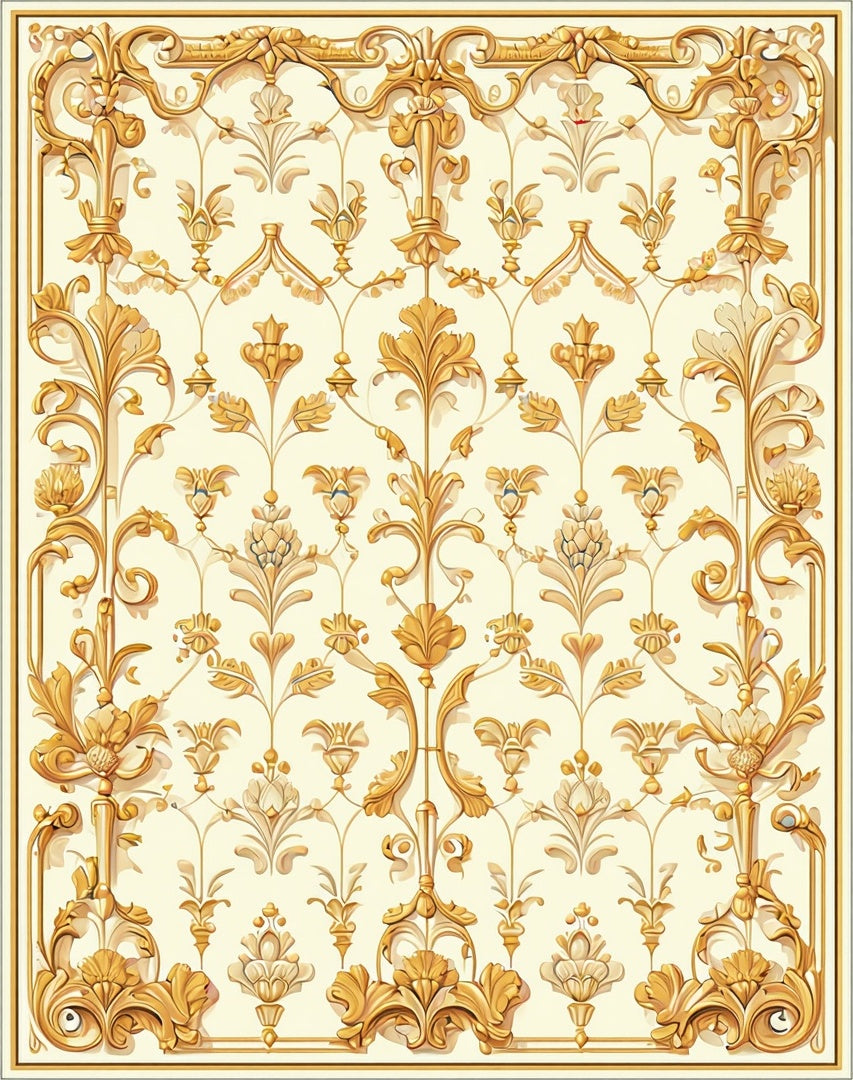 Ornate Golden Floral Scroll Rug