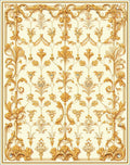 Ornate Golden Floral Scroll Rug