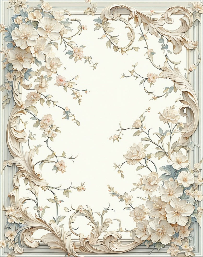 Elegant Floral Swirl Border Design Rug