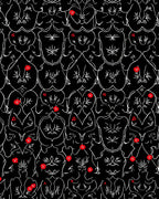 Minimalist Red Floral Black Scroll Rug