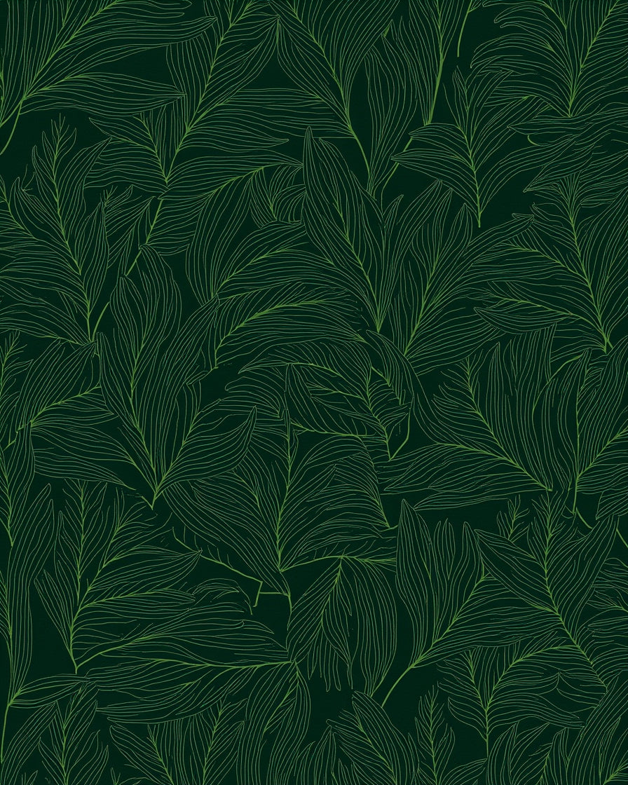 Emerald Green Leafy Botanical Line Art Rug