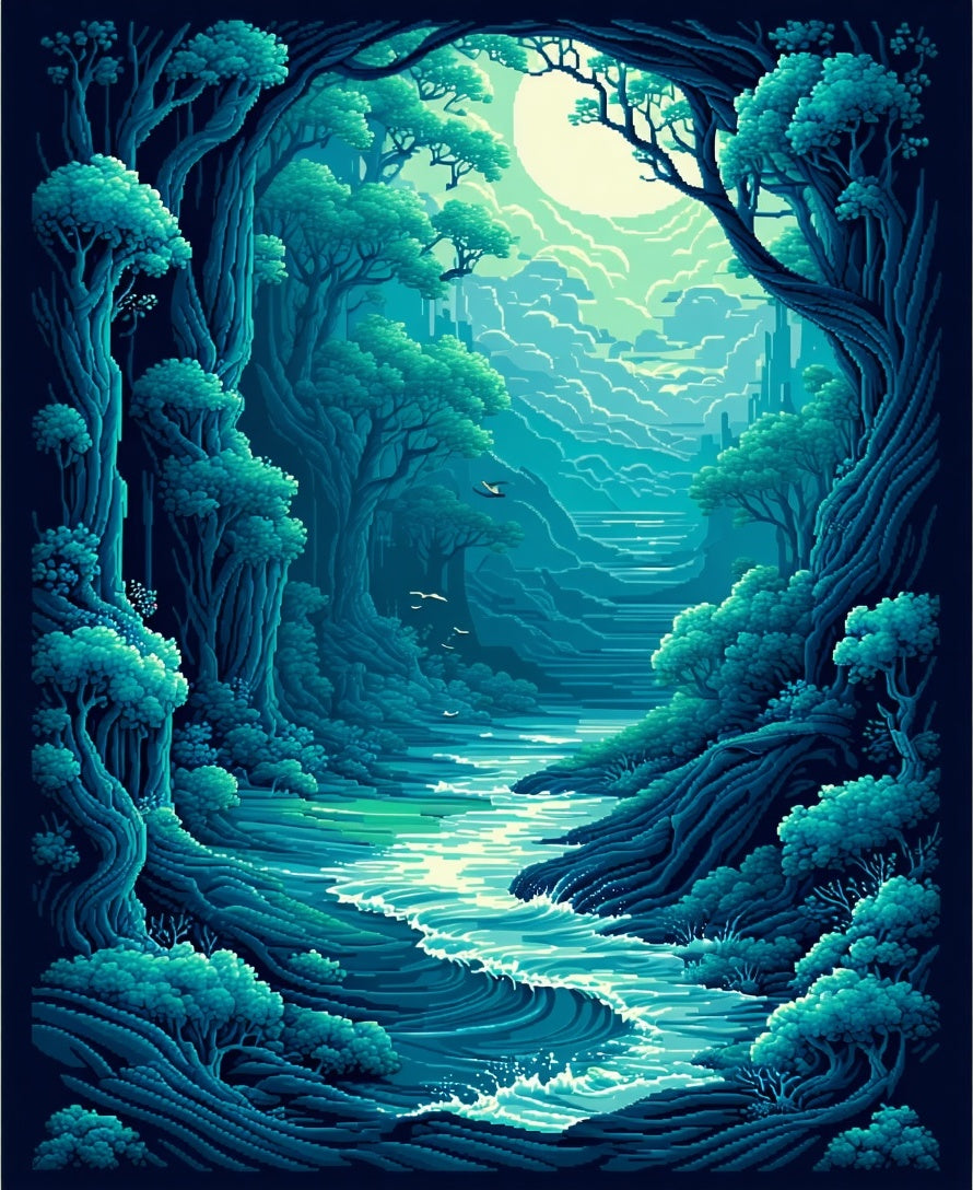 Mystical Teal Forest Waterway Rug