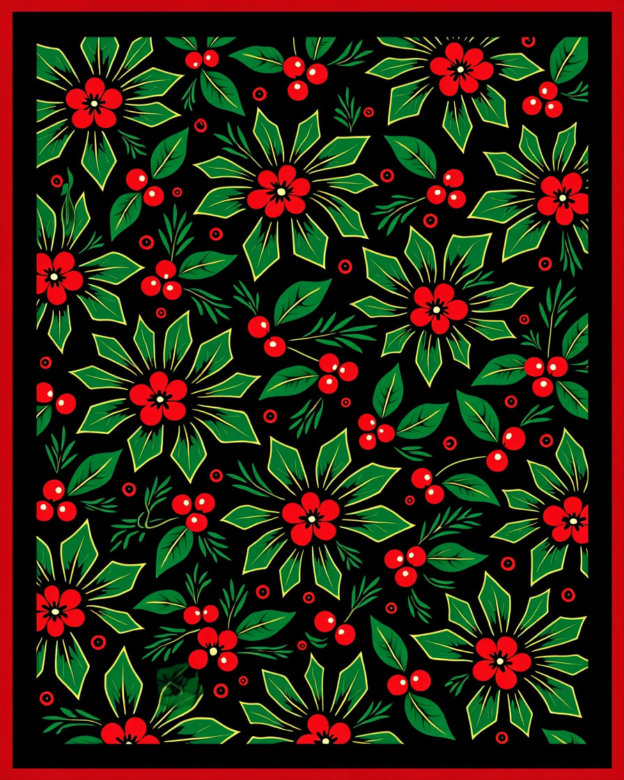 Festive Red Berry Floral Garland Rug