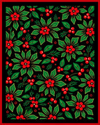 Festive Red Berry Floral Garland Rug