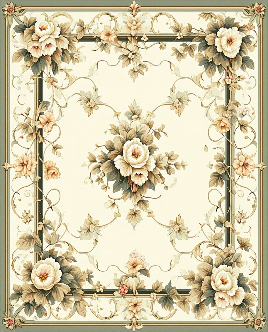 Ornate Floral Vintage Scroll Pattern Rug