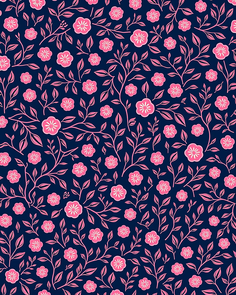 Pink Floral Vine Patterned Rug