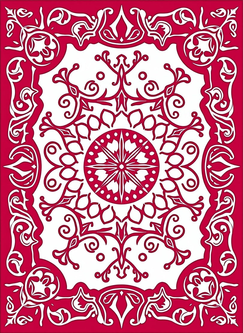 Crimson Intricate Floral Mandala Rug