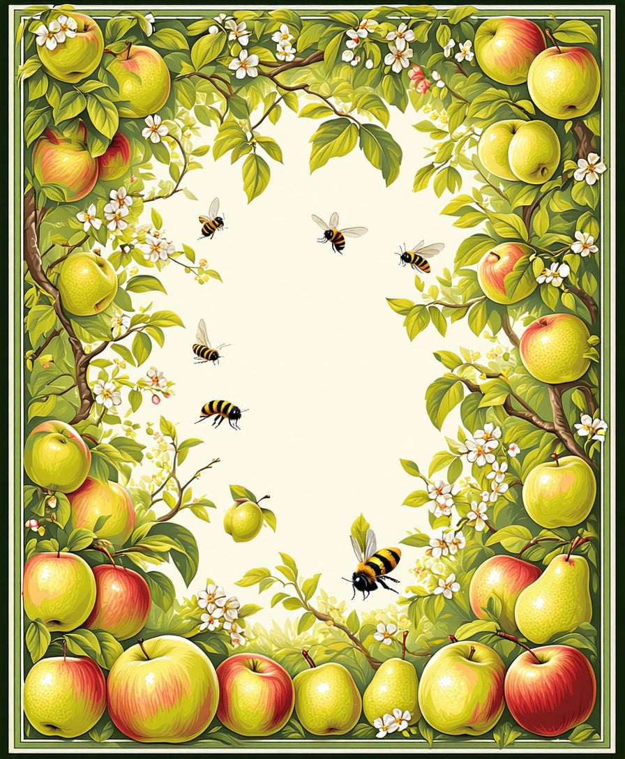 Orchard Fruits Bees Botanical Art Rug