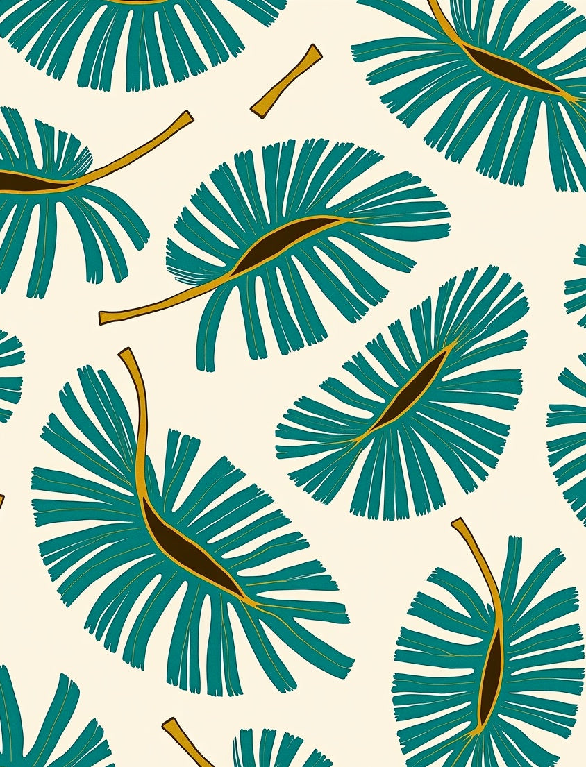 Teal Fan Leaf Pattern Rug