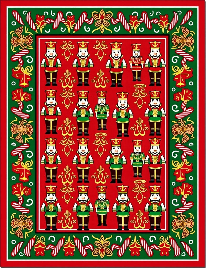 Festive Red Nutcracker Soldier Border Rug