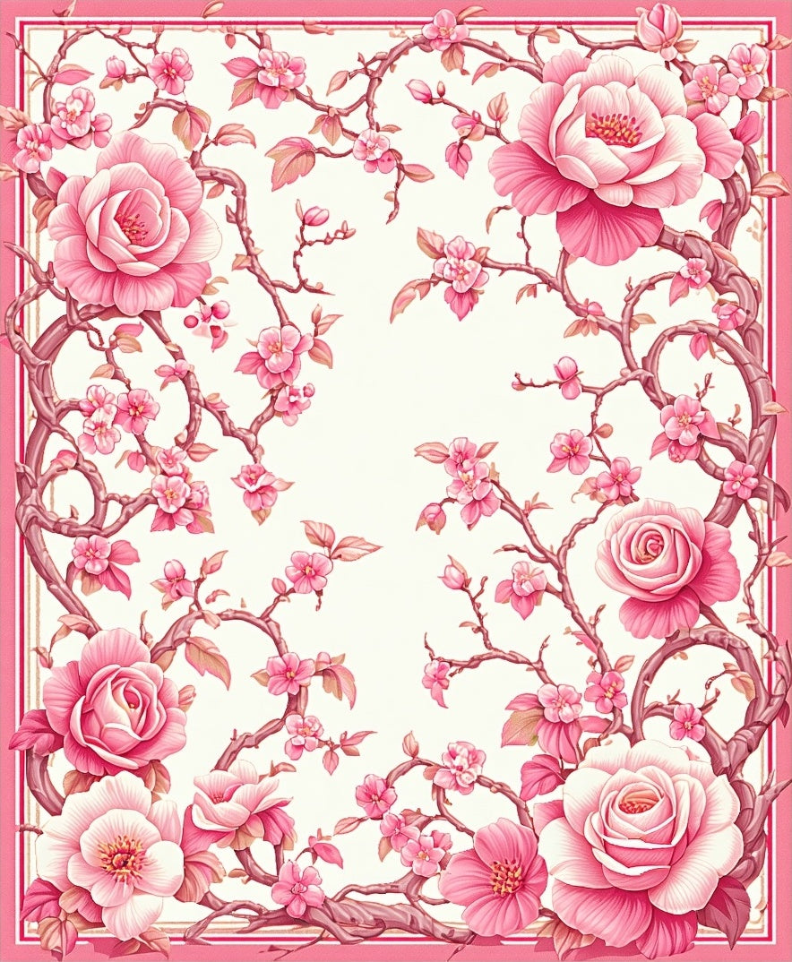 Whimsical Pink Blossom Floral Design Rug