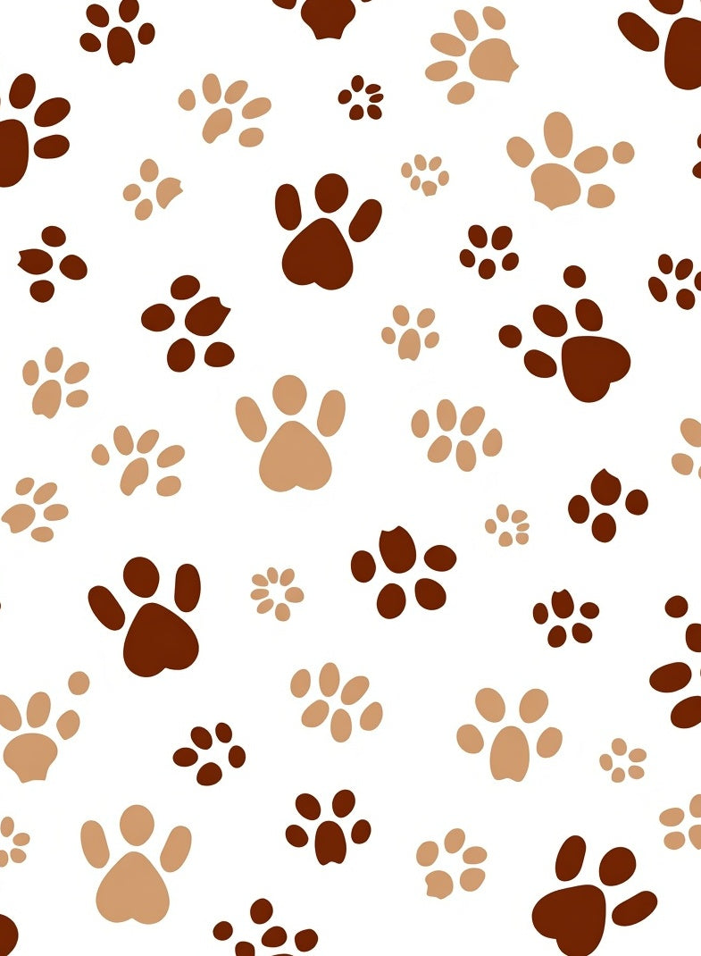 Brown Beige Paw Prints Scattered Rug