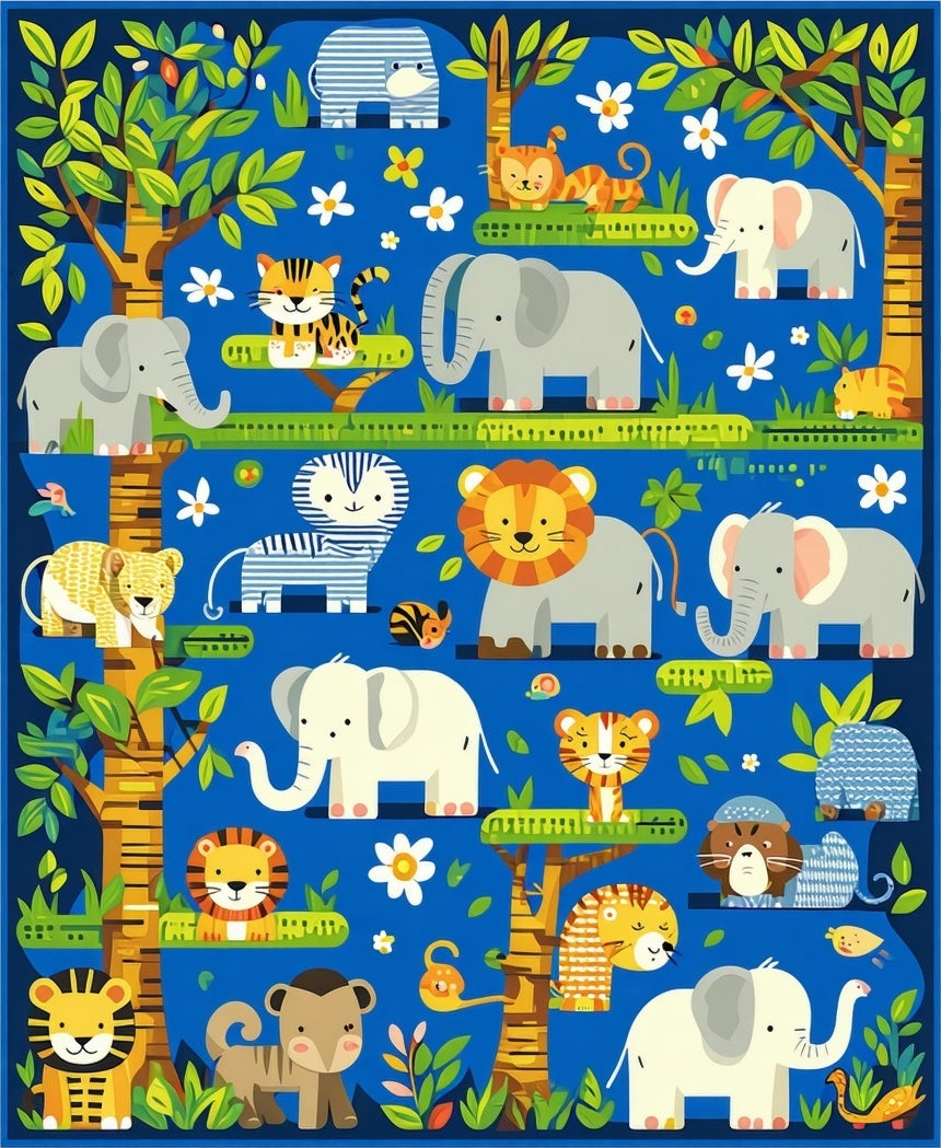 Playful Jungle Animals With Trees Rug