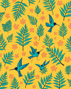 Tropical Ferns and Hummingbirds Pattern Rug