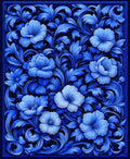 Royal Blue Floral Scroll Pattern Rug