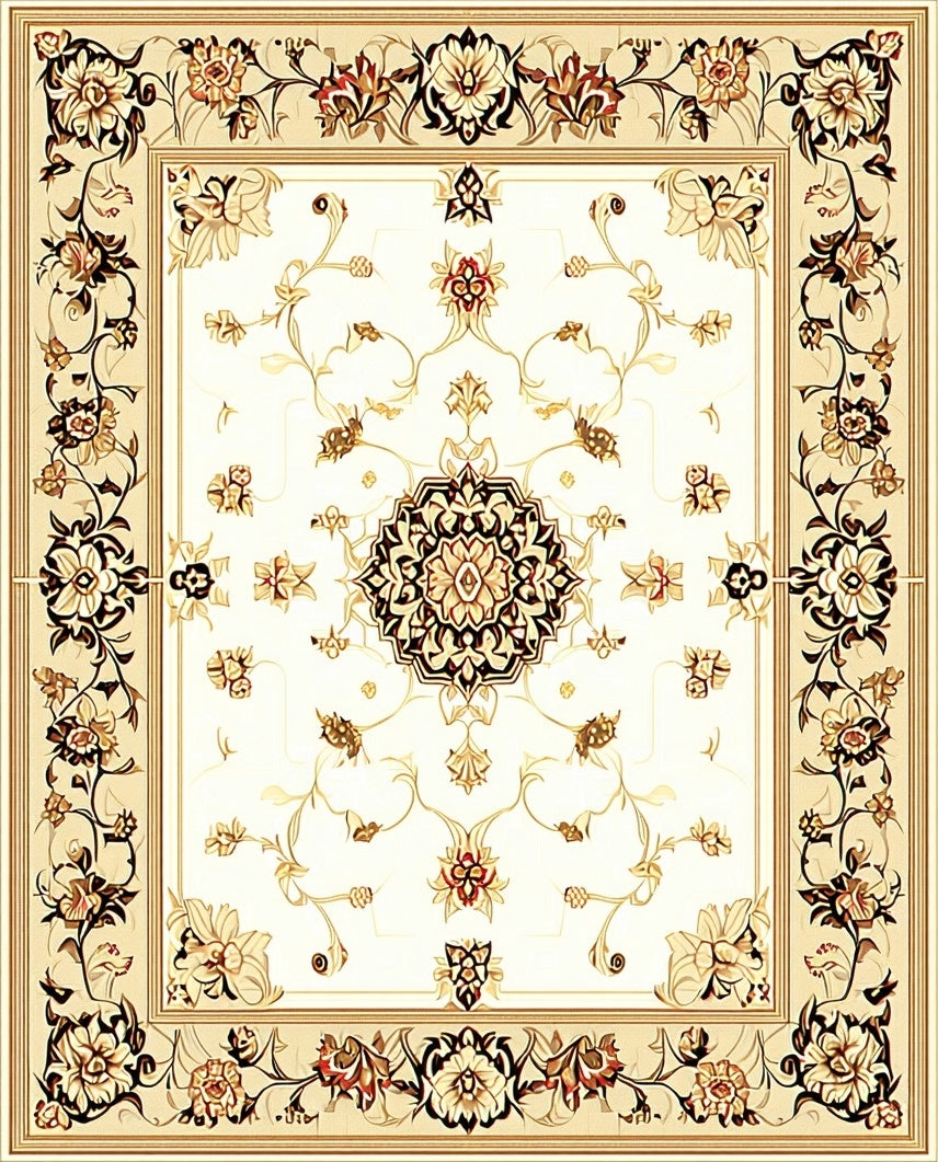 Ornate Floral Medallion Cream Rug