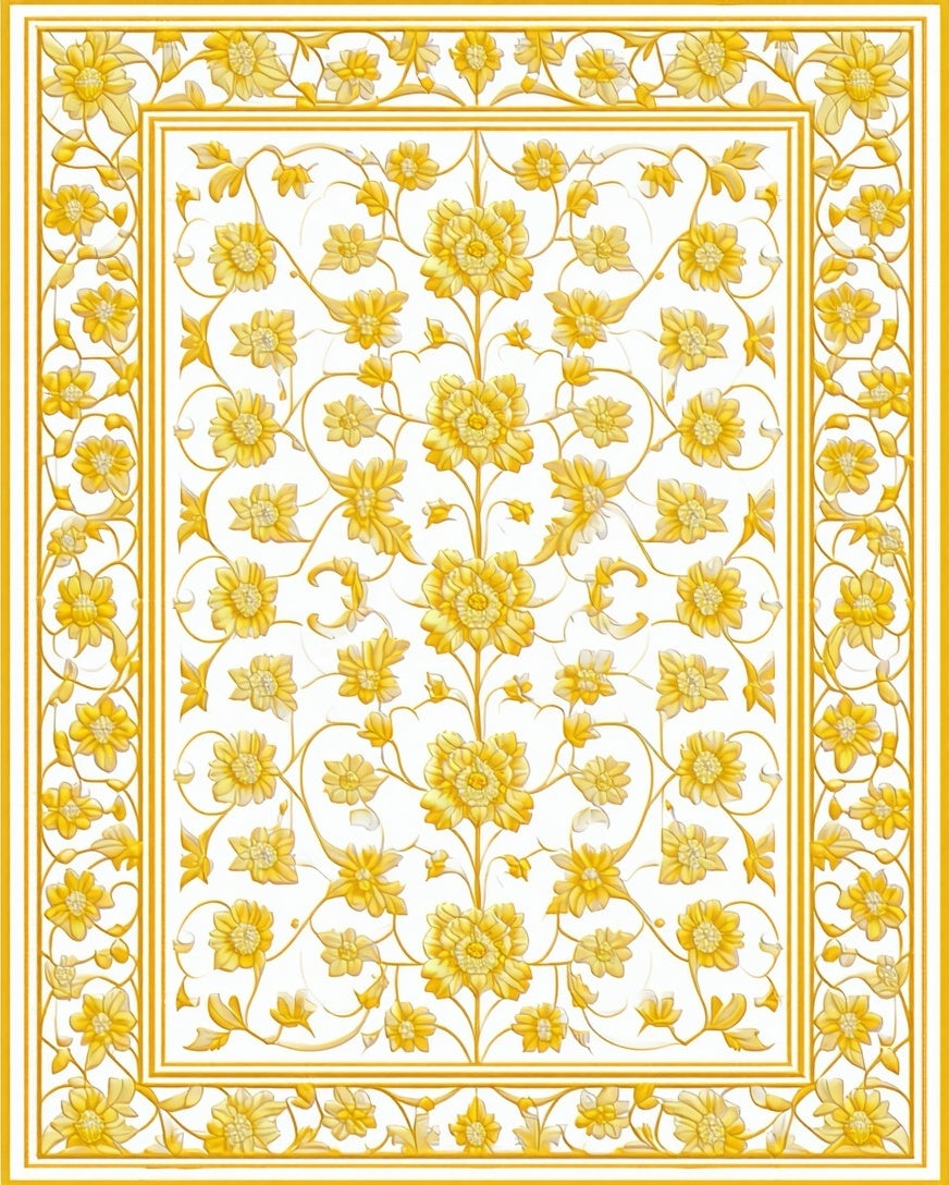 Golden Yellow Floral Vine Pattern Rug