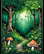 Whimsical Forest Path Mushroom Design Rug