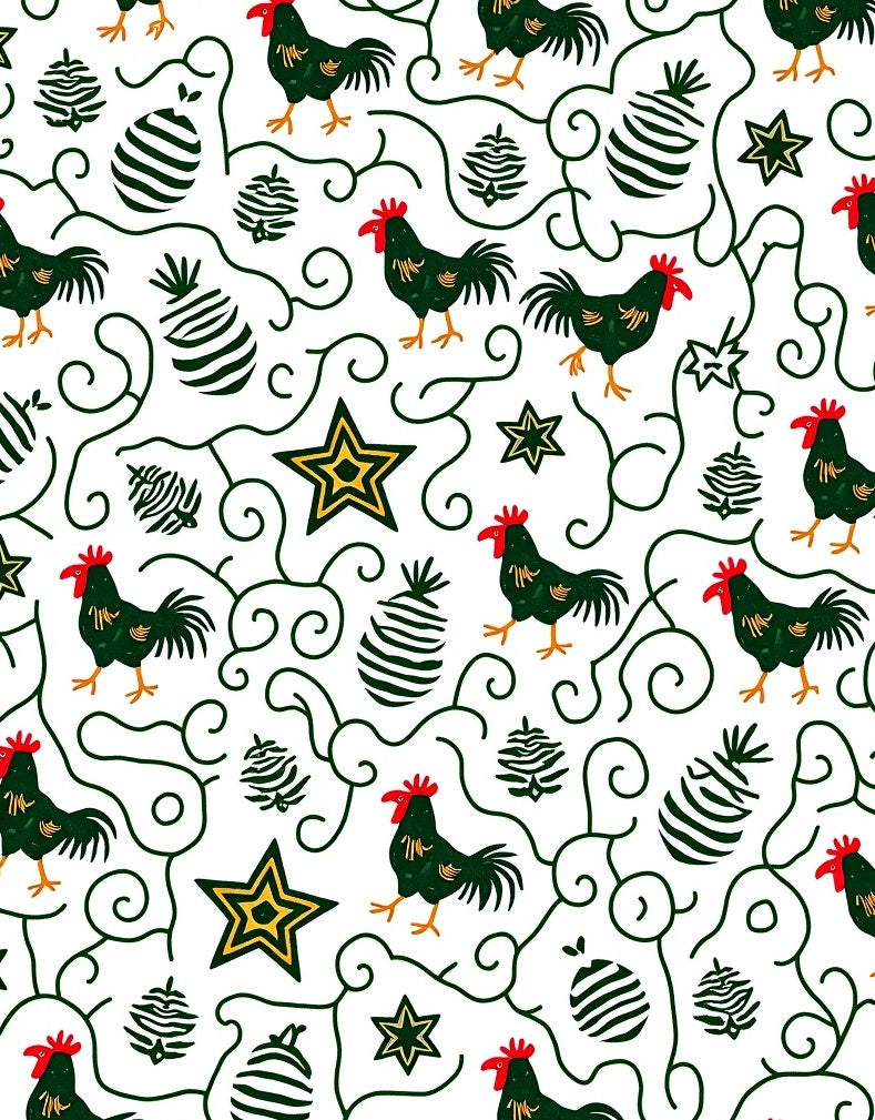 Rustic Roosters Green Swirl Star Rug