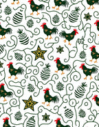 Rustic Roosters Green Swirl Star Rug