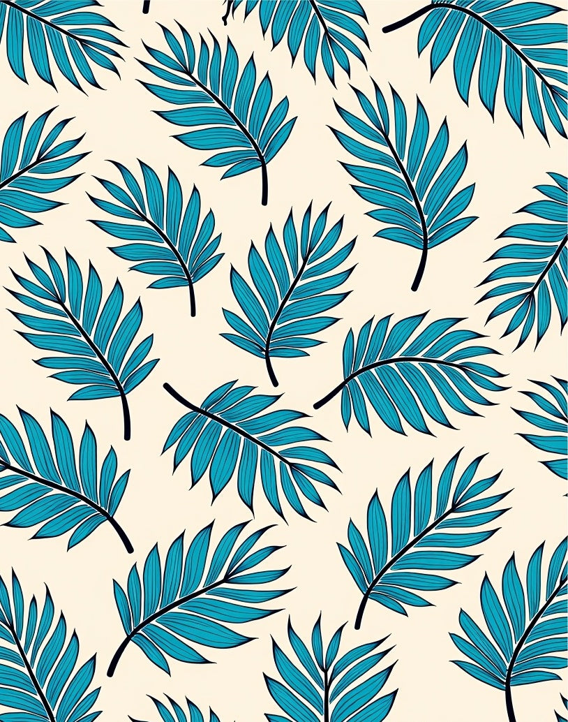 Teal Tropical Fern Leaf Repeats Rug