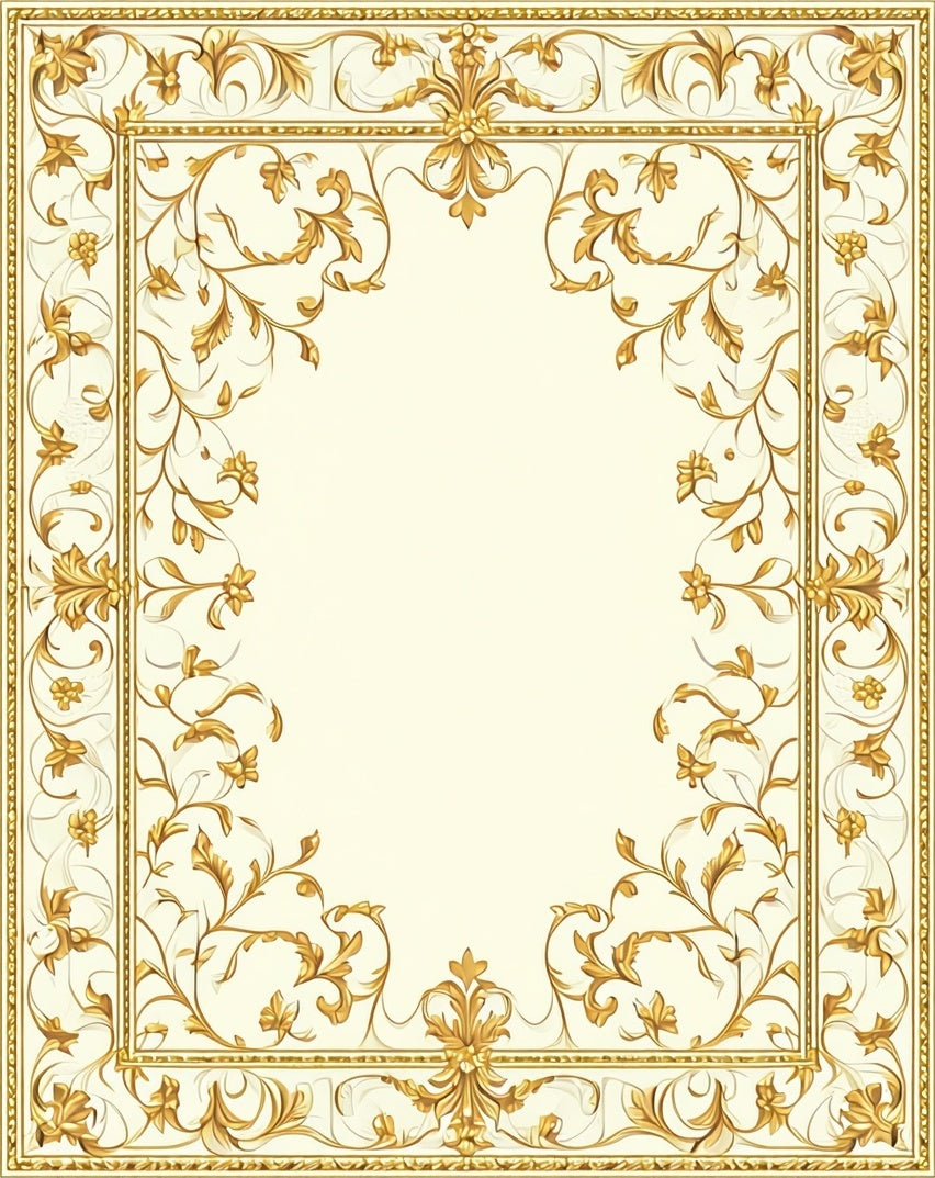 Ornate Gold Floral Scroll Frame Rug
