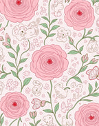 Whimsical Pink Floral Animal Pattern Rug