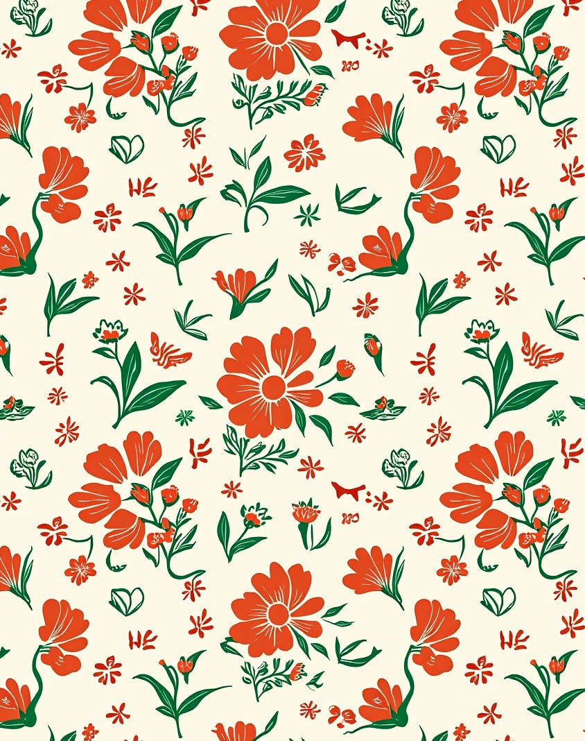 Bright Orange Floral Botanical Design Rug