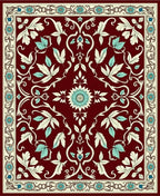Rich Burgundy Floral Vines Design Rug