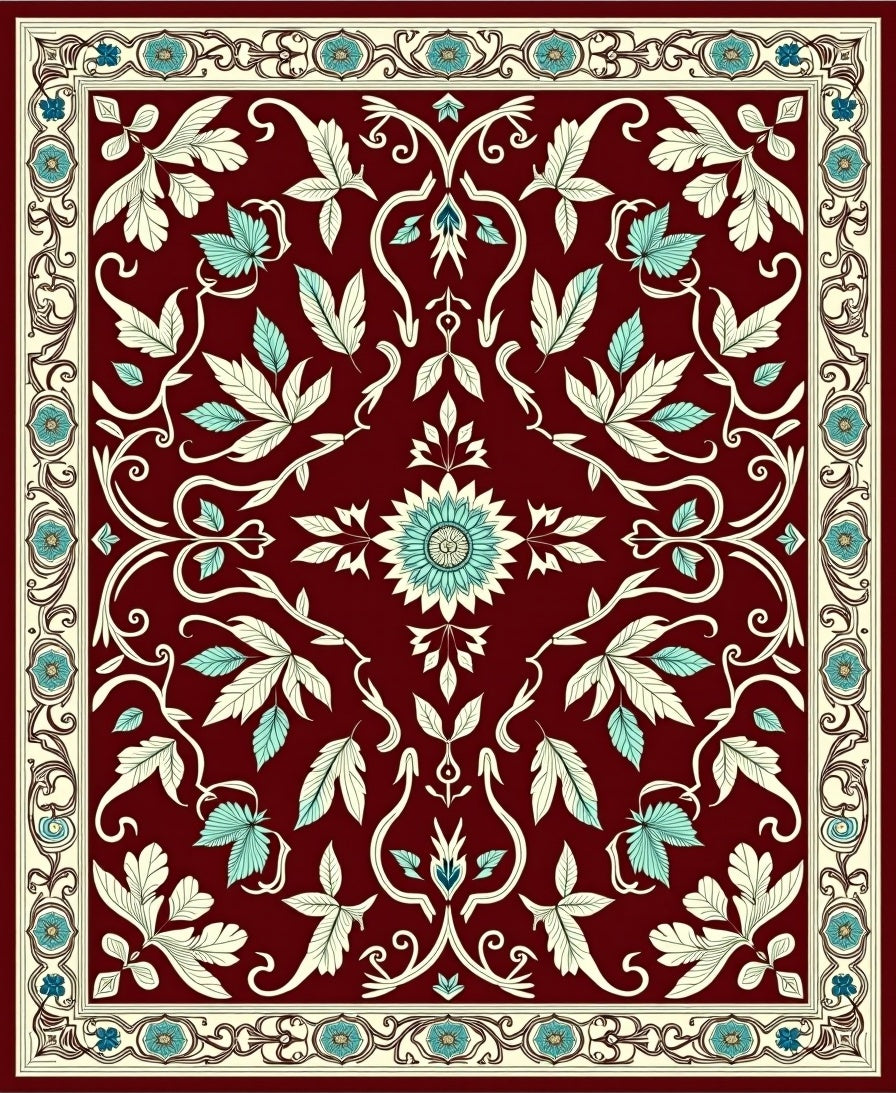 Rich Burgundy Floral Vines Design Rug