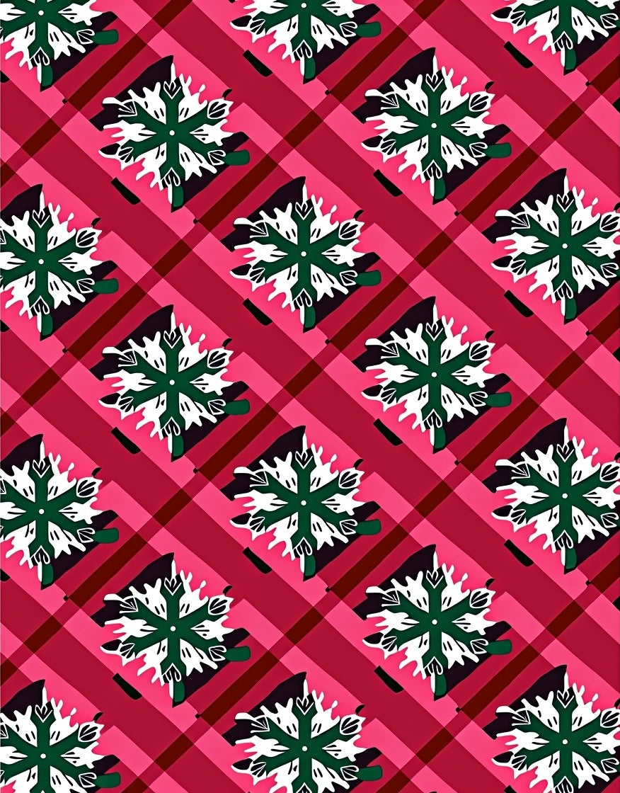 Crimson Plaid Snowflake Collage Rug