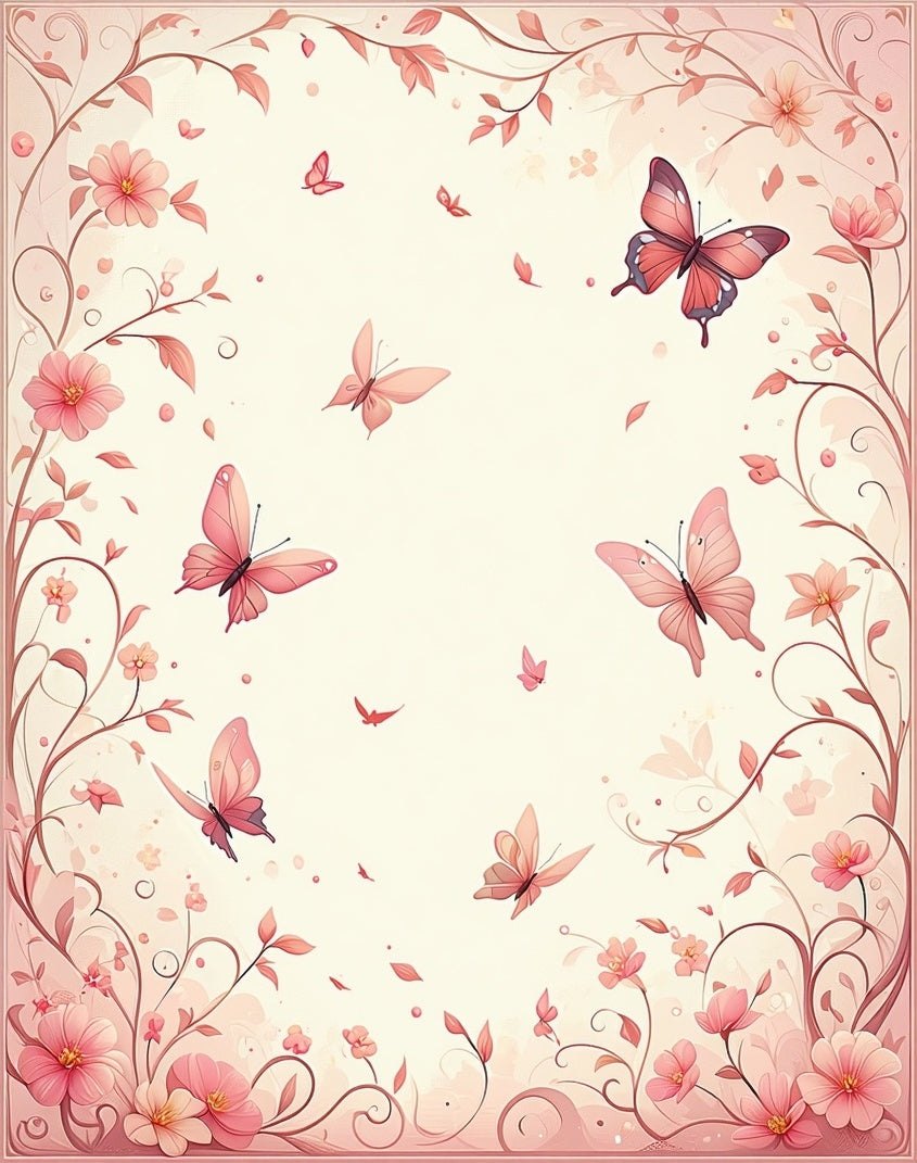 Pink Floral Butterflies Garden Rug
