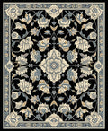 Ornate Floral Design Black Traditional Rug