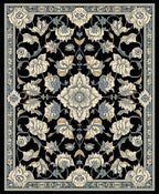 Ornate Floral Design Black Traditional Rug
