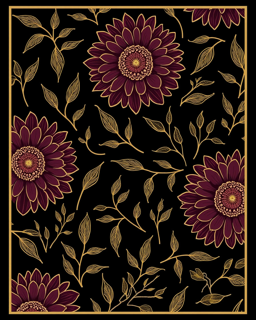 Maroon Floral Branches Pattern Rug