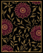 Maroon Floral Branches Pattern Rug