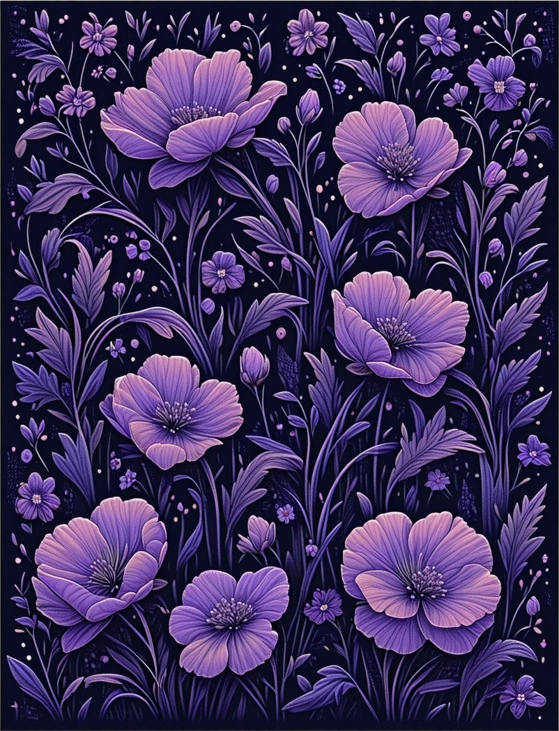Dark Floral Purple Bloom Design Rug