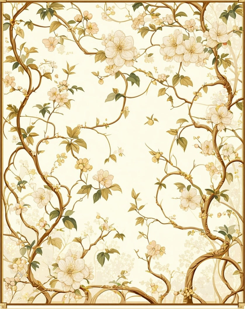 Delicate Floral Branch Pattern Rug