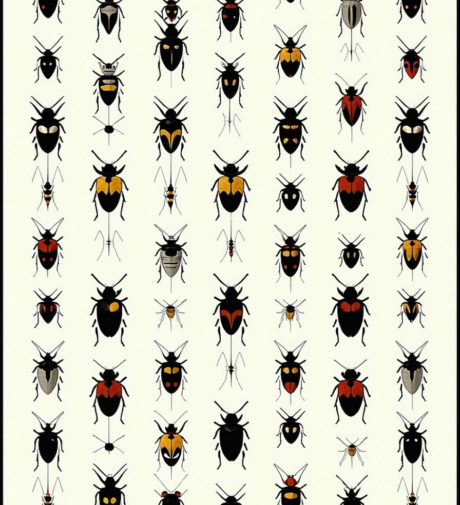 Insect Pattern With Red Yellow Accents Rug