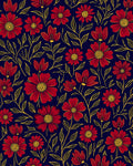 Red Floral Pattern with Yellow Outline Rug