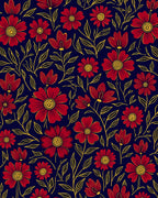 Red Floral Pattern with Yellow Outline Rug