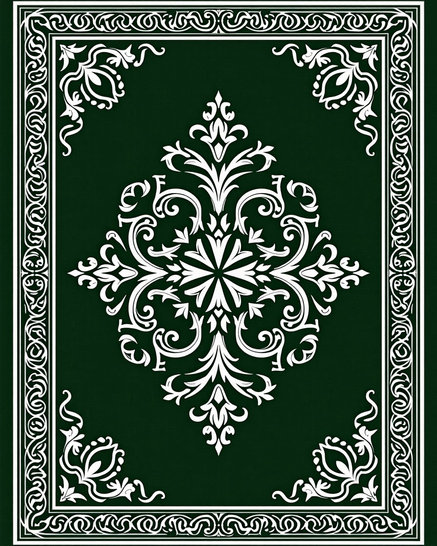 Traditional Dark Green Floral Mandala Rug